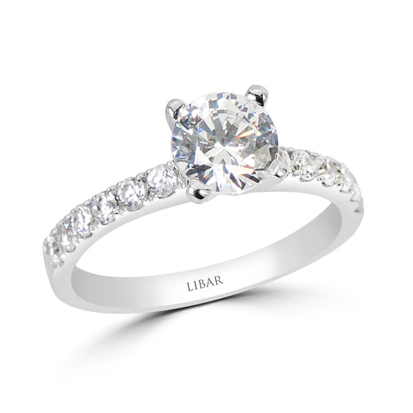 Ladies Four Prong French Pavé Diamond Engagement Ring
