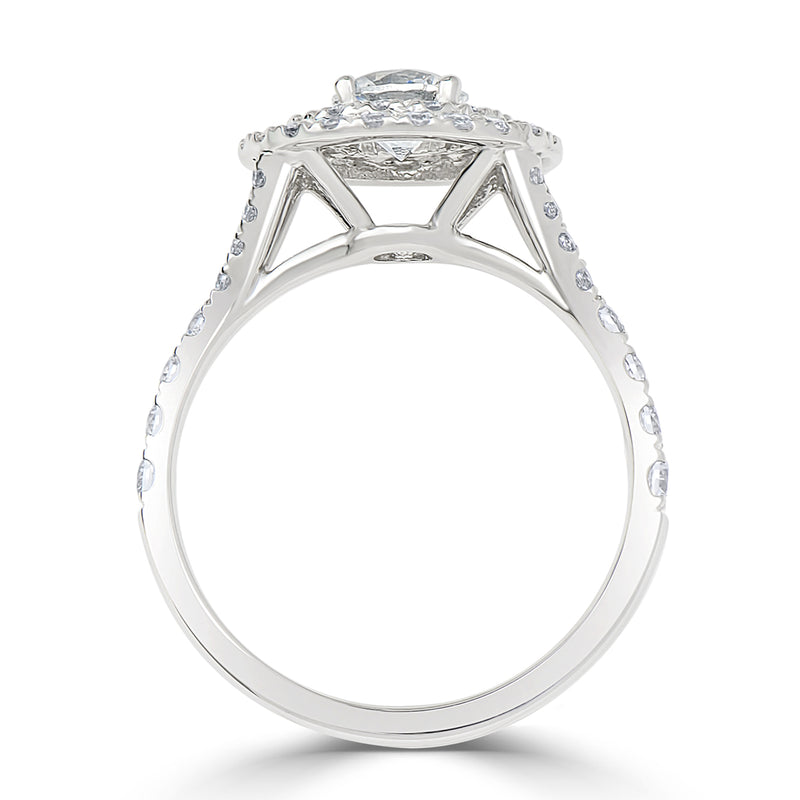 Pavé Set Round Double Halo Engagement RIng