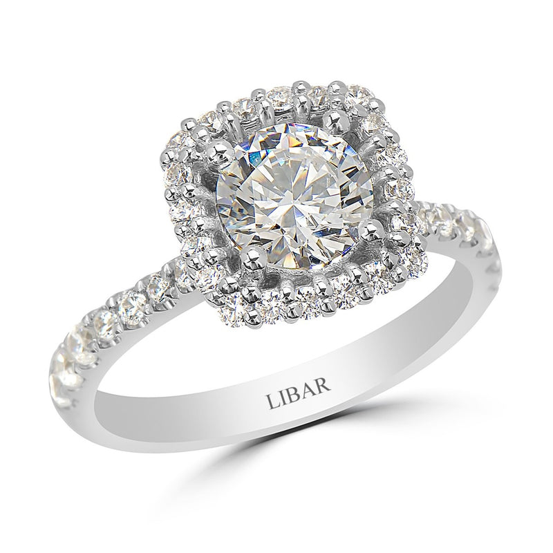 Claw Set Cushion Halo Graduated Pavé Engagement Ring