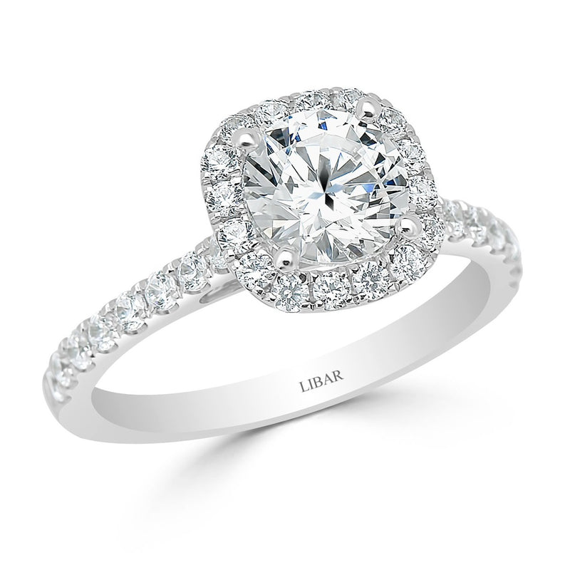 Cushion Halo French Pavé Diamond Engagement Ring