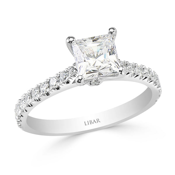 Crest Collection Princess Cut French Pavé Set Engagement Ring