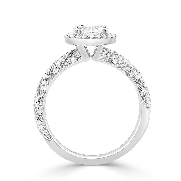 Ladies Pavé Set Twisted Milgrained Round Halo Diamond Ring