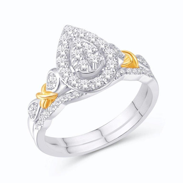 10KT TWO-TONE (WHITE AND YELLOW) GOLD 0.47 CARAT PEAR BRIDAL RING-0525870-WY