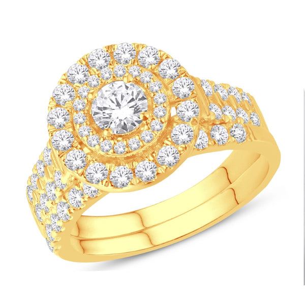 14K YELLOW GOLD 1.57 CARAT (0.40 CENTER DIAMOND) ROUND BRIDAL RING-0525595-YG